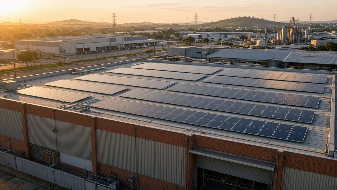 Techo industrial con usina solar fotovoltaica para generación distribuida