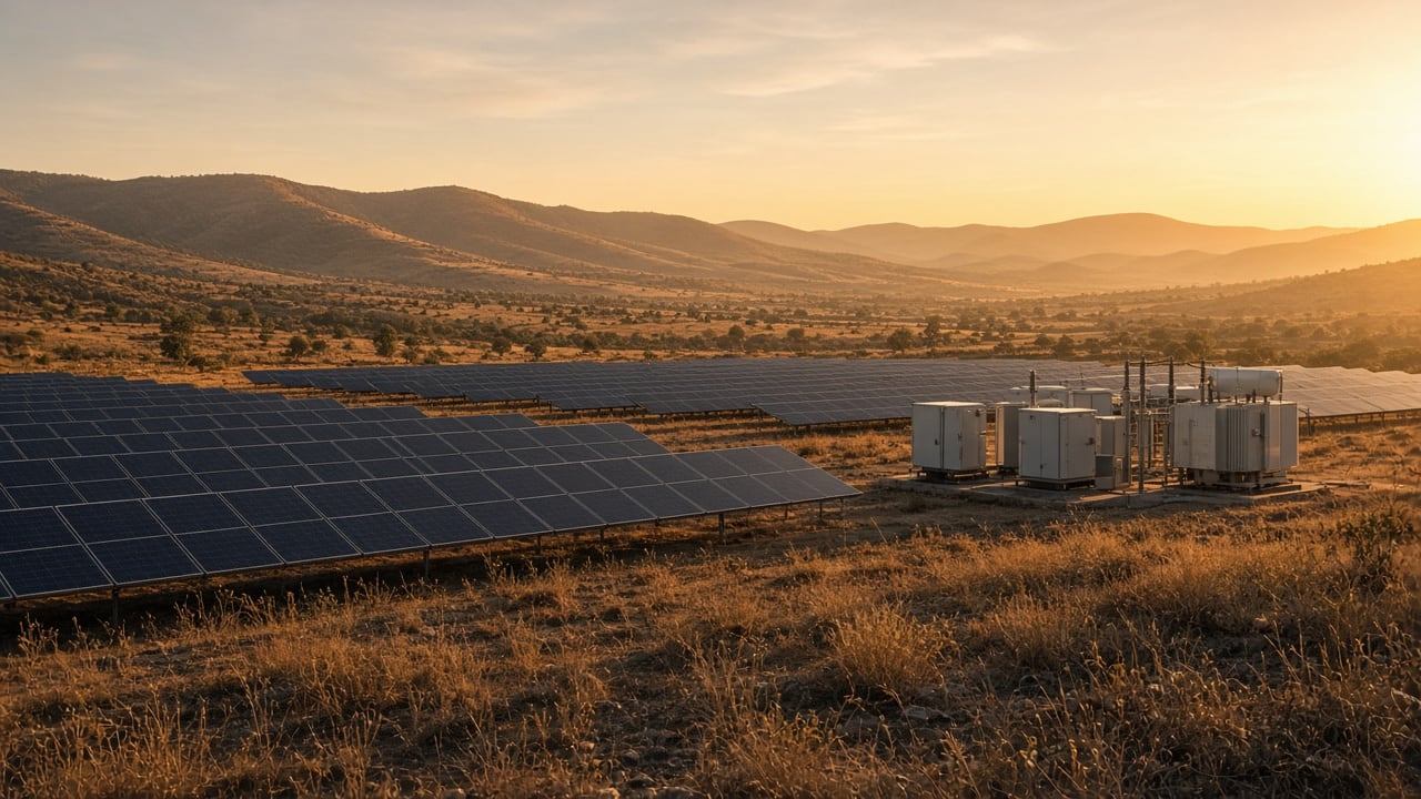 Operating photovoltaic plant in Brazil with rows of solar modules